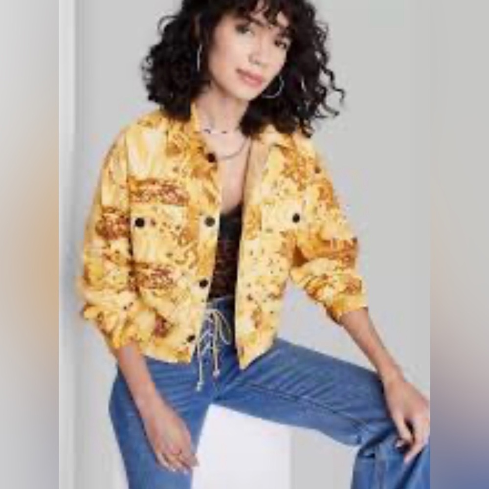 NWT Wild Fable Marbled Yellow and Brown Jean Jacket